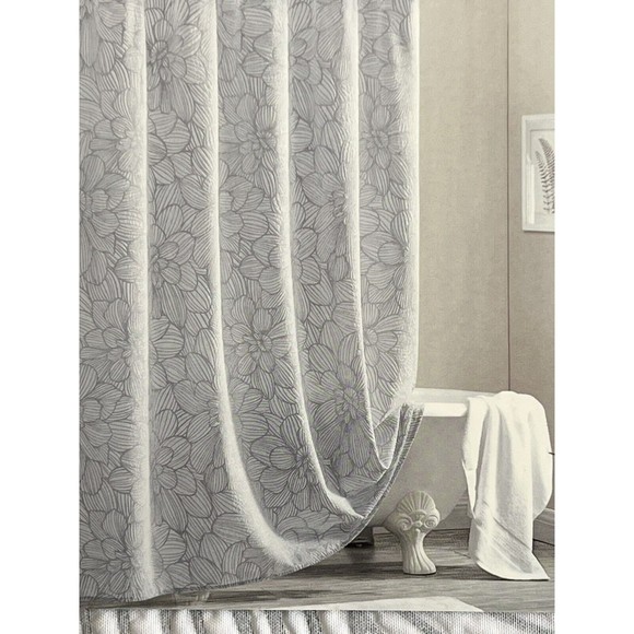 Dkny | Bath | Dkny Fabric Shower Curtain Floral Imprint White Gray ...